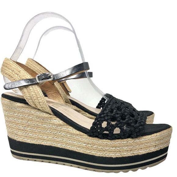 Kanna Black Braided Espadrille Platform Sandals Size 39 - Picture 2 of 9